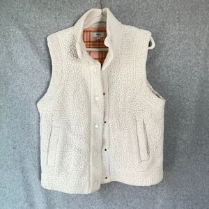 Aerie teddy bear sherpa fleece button front plaid interior vest sz L